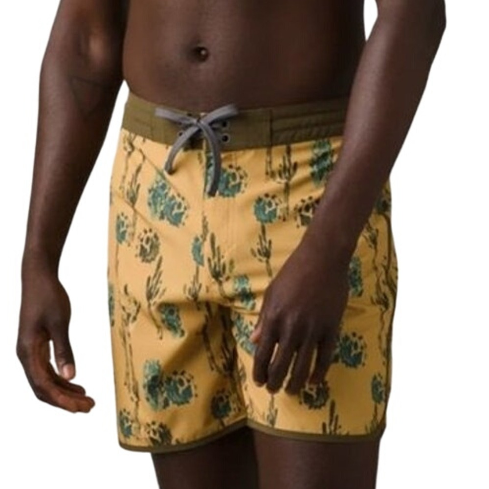 PrAna Men's 33 Yellow Vintage Boardshorts 6” Morro Cactus Swim Trunks N12-11